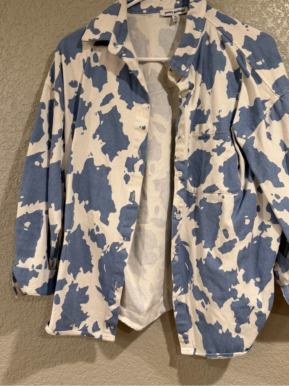 Blue & White Cow Print Oversized Jacket